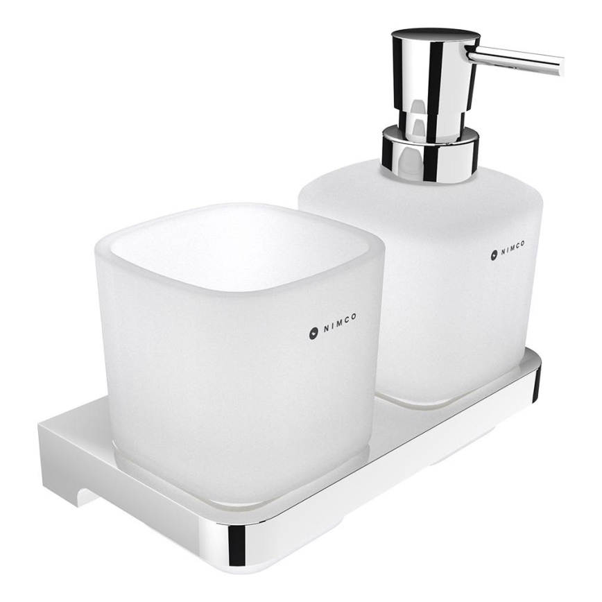 NIMCO MA 2905831C-26 - Distributore di sapone a parete e portaspazzolino MAYA 320 mm opaco vetro/cromo lucido