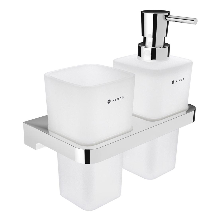 NIMCO MA 2905831H-26 - Distributeur mural de savon et support pour brosse à dents MAYA 290 mm mat verre/chrome brillant