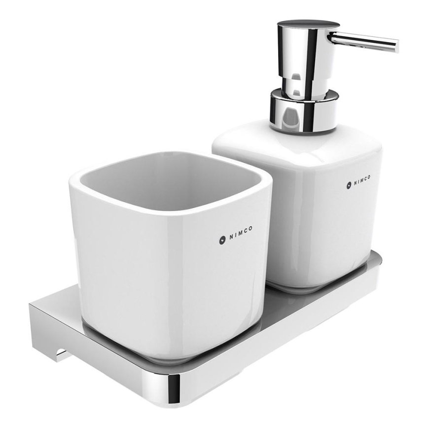 NIMCO MA 2905831K-T-26 - Distributore di sapone a parete e portaspazzolino MAYA 320 mm bianco/cromo lucido