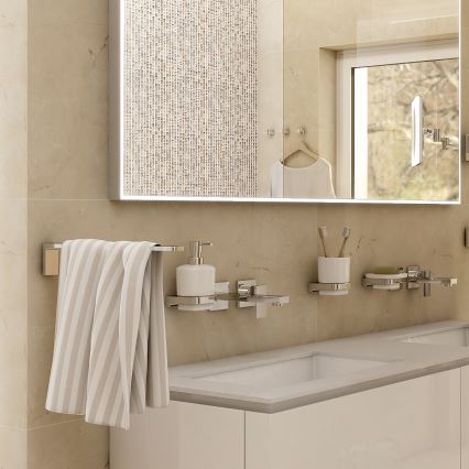 NIMCO MA set-31K-26 - Distributore di sapone a parete, portaspazzolino e gancio a parete MAYA 320 mm bianco/cromo lucido