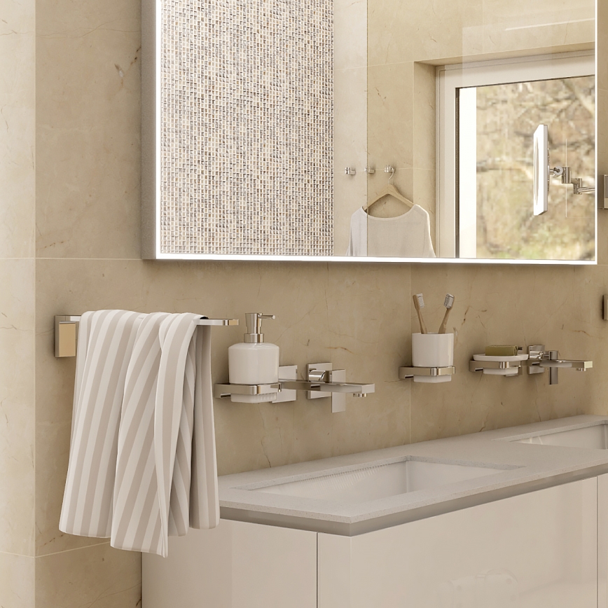 NIMCO MA set-31K-26 - Distributore di sapone a parete, portaspazzolino e gancio a parete MAYA 320 mm bianco/cromo lucido