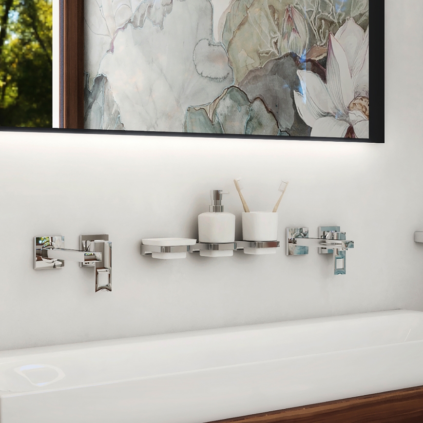 NIMCO MA set-31K-26 - Distributore di sapone a parete, portaspazzolino e gancio a parete MAYA 320 mm bianco/cromo lucido