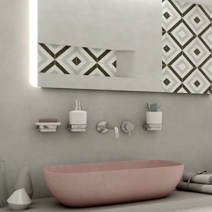 NIMCO MA set-31K-26 - Distributore di sapone a parete, portaspazzolino e gancio a parete MAYA 320 mm bianco/cromo lucido