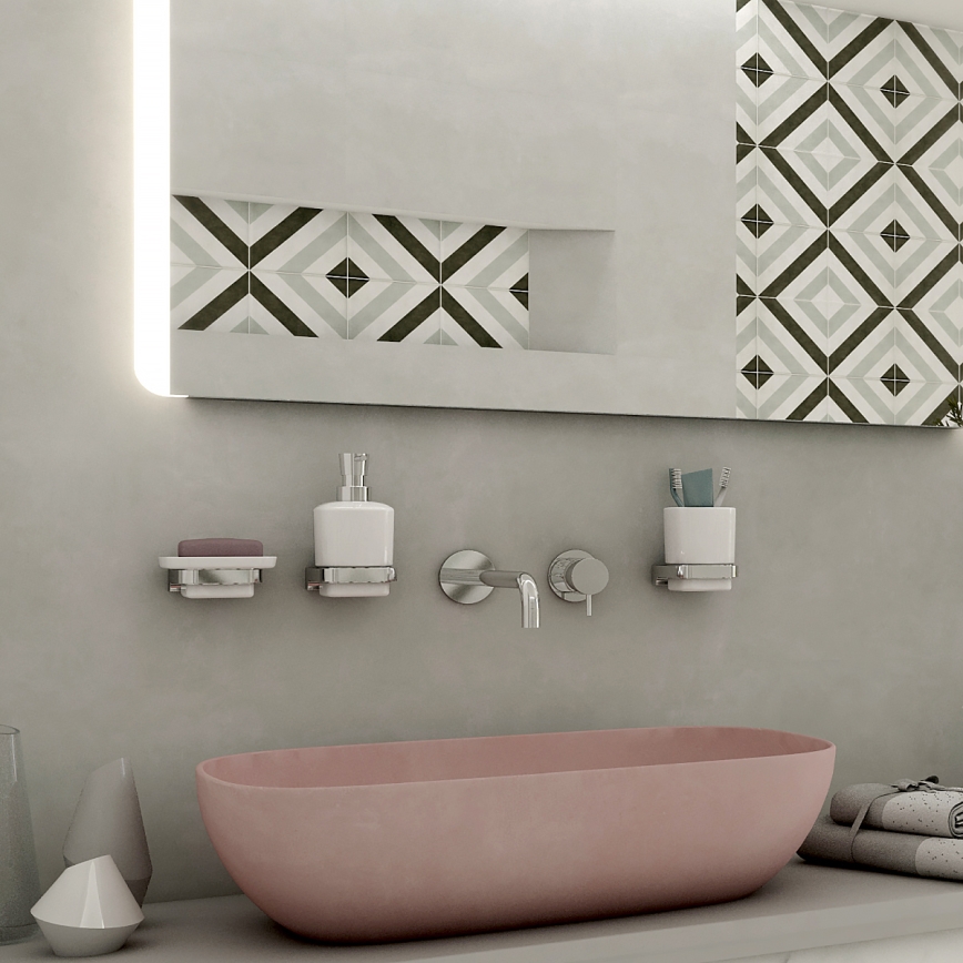 NIMCO MA set-31K-26 - Distributore di sapone a parete, portaspazzolino e gancio a parete MAYA 320 mm bianco/cromo lucido