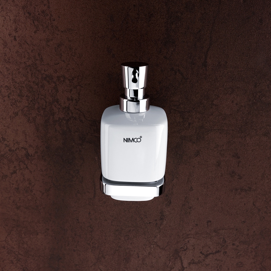 NIMCO MA set-31K-26 - Distributore di sapone a parete, portaspazzolino e gancio a parete MAYA 320 mm bianco/cromo lucido