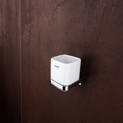 NIMCO MA set-31K-26 - Distributore di sapone a parete, portaspazzolino e gancio a parete MAYA 320 mm bianco/cromo lucido
