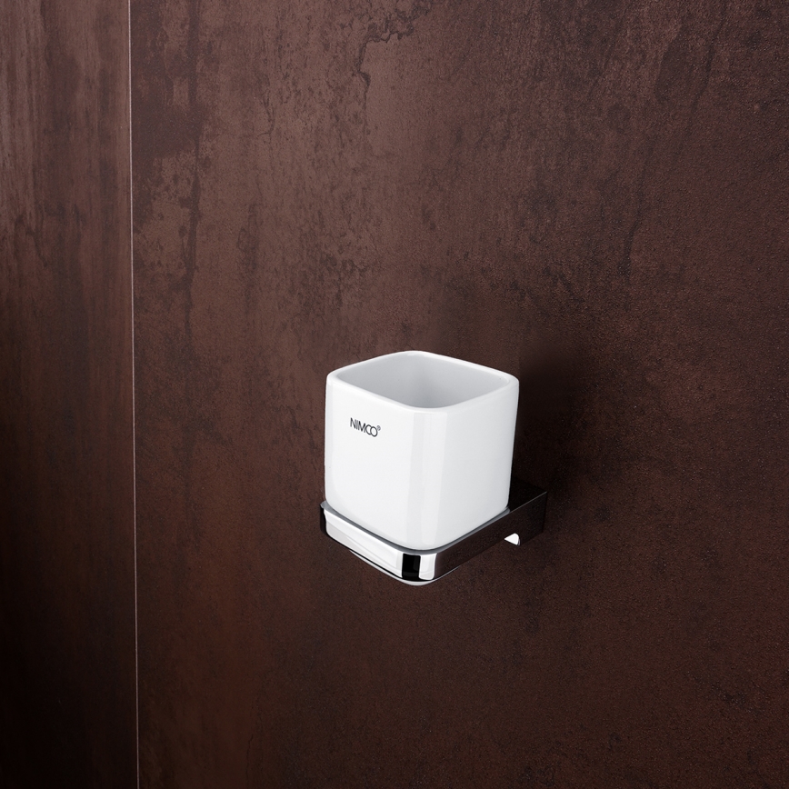 NIMCO MA set-31K-26 - Distributore di sapone a parete, portaspazzolino e gancio a parete MAYA 320 mm bianco/cromo lucido