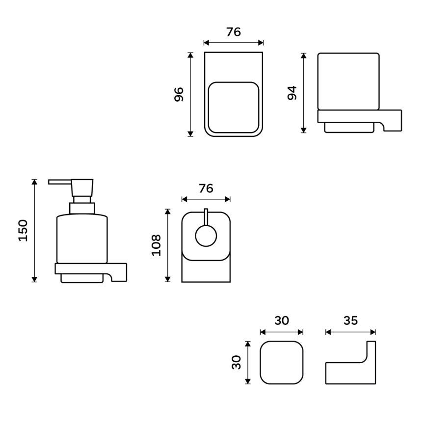 NIMCO MA set-31K-26 - Distributore di sapone a parete, portaspazzolino e gancio a parete MAYA 320 mm bianco/cromo lucido