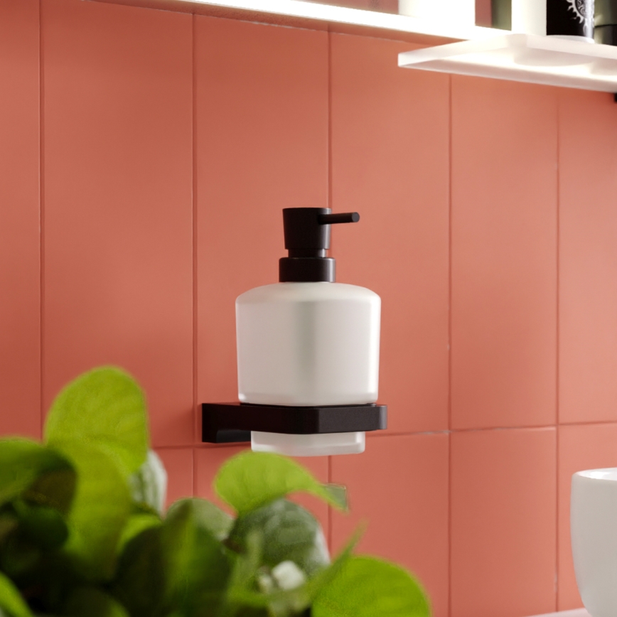 NIMCO MAC 2905831C-T-90 - Distributore di sapone a parete e portaspazzolino MAYA 320 mm opaco vetro/opaco nero