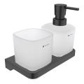 NIMCO MAC 2905831C-T-90 - Distributore di sapone a parete e portaspazzolino MAYA 320 mm opaco vetro/opaco nero