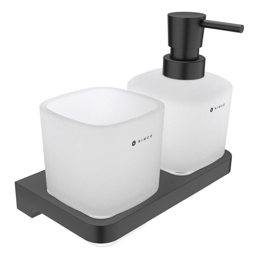 NIMCO MAC 2905831C-T-90 - Distributore di sapone a parete e portaspazzolino MAYA 320 mm opaco vetro/opaco nero