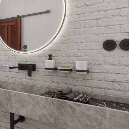 NIMCO MAC set-31K-T-90 - Distributore di sapone a parete, portaspazzolino e gancio a parete MAYA 320 mm bianco/opaco nero