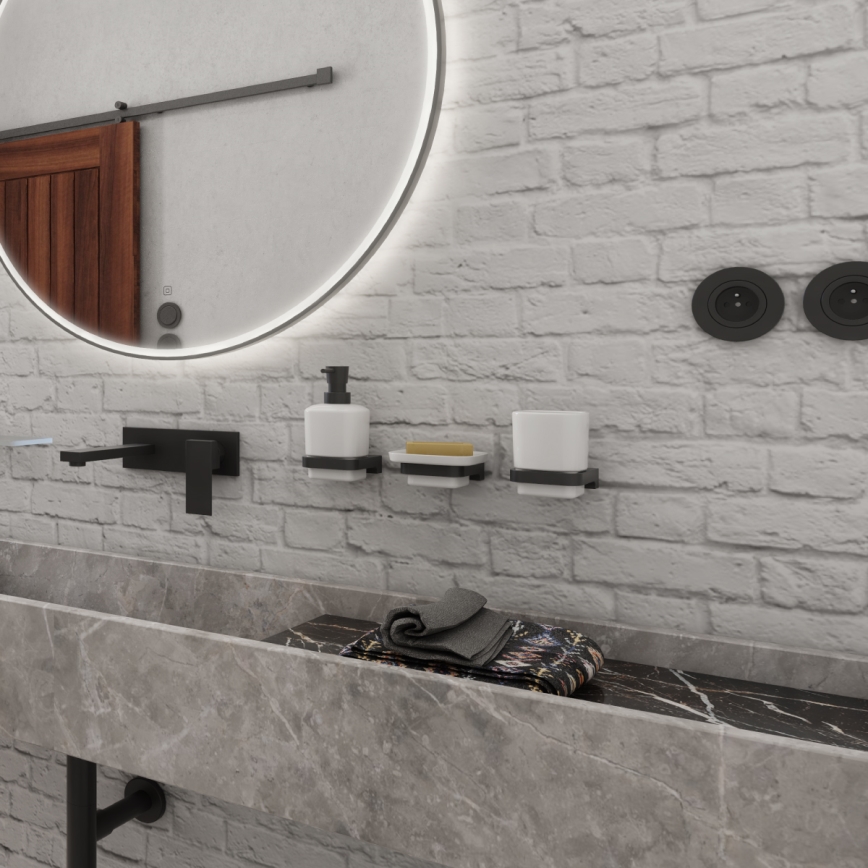 NIMCO MAC set-31K-T-90 - Distributore di sapone a parete, portaspazzolino e gancio a parete MAYA 320 mm bianco/opaco nero