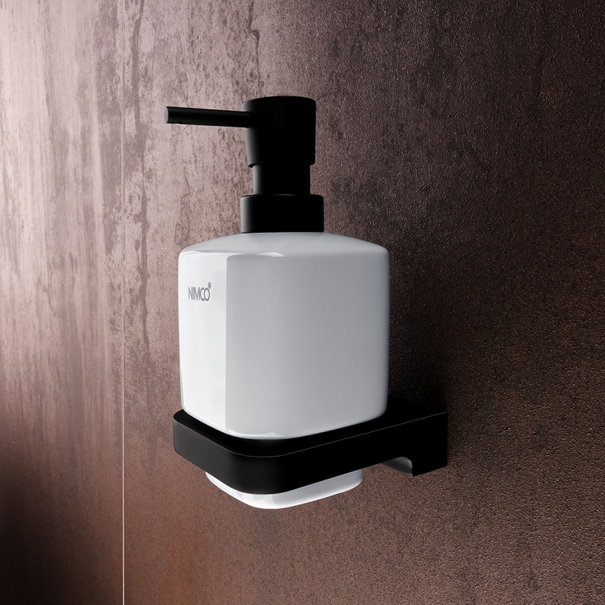 NIMCO MAC set-31K-T-90 - Distributore di sapone a parete, portaspazzolino e gancio a parete MAYA 320 mm bianco/opaco nero