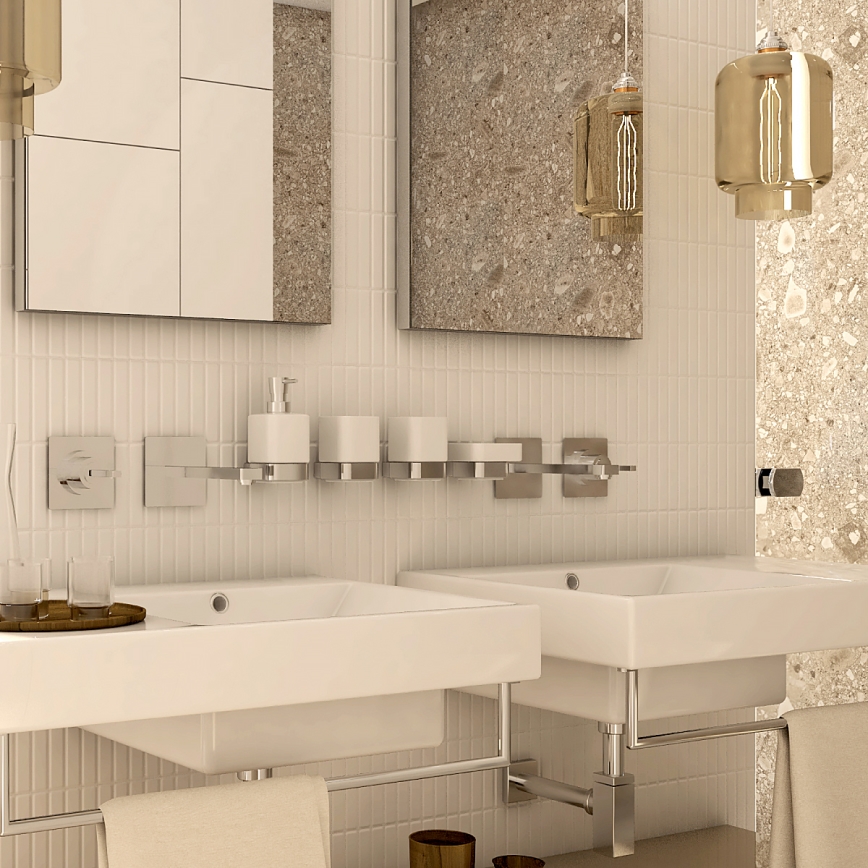 NIMCO NK set-31K-26 - Distributore di sapone a parete, portaspazzolino e gancio a parete NIKAU 320 mm bianco/cromo lucido