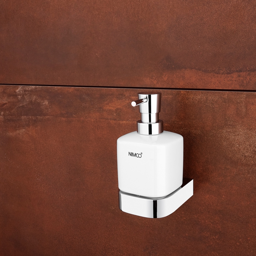 NIMCO NK set-31K-26 - Distributore di sapone a parete, portaspazzolino e gancio a parete NIKAU 320 mm bianco/cromo lucido
