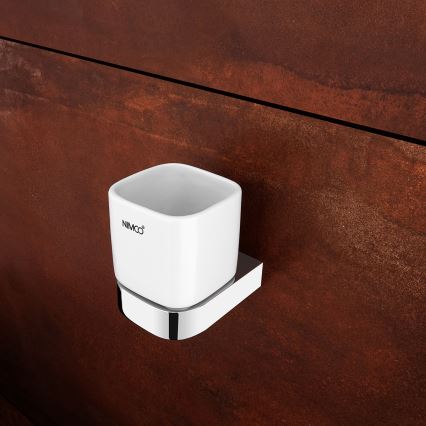 NIMCO NK set-31K-26 - Distributore di sapone a parete, portaspazzolino e gancio a parete NIKAU 320 mm bianco/cromo lucido