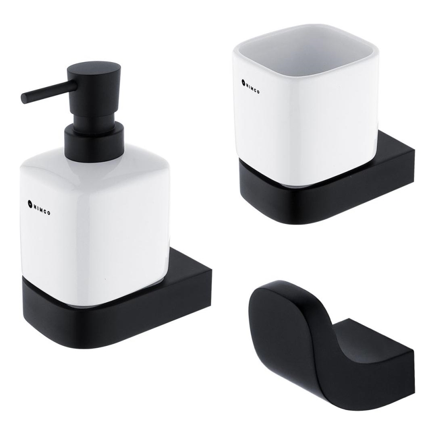 NIMCO NKC set-31K-T-90 - Distributore di sapone a parete, portaspazzolino e gancio a parete NIKAU 320 mm bianco/opaco nero