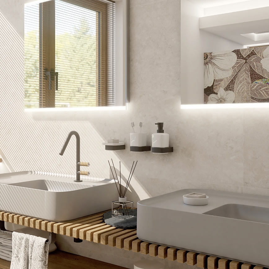 NIMCO NKC set-31K-T-90 - Distributore di sapone a parete, portaspazzolino e gancio a parete NIKAU 320 mm bianco/opaco nero