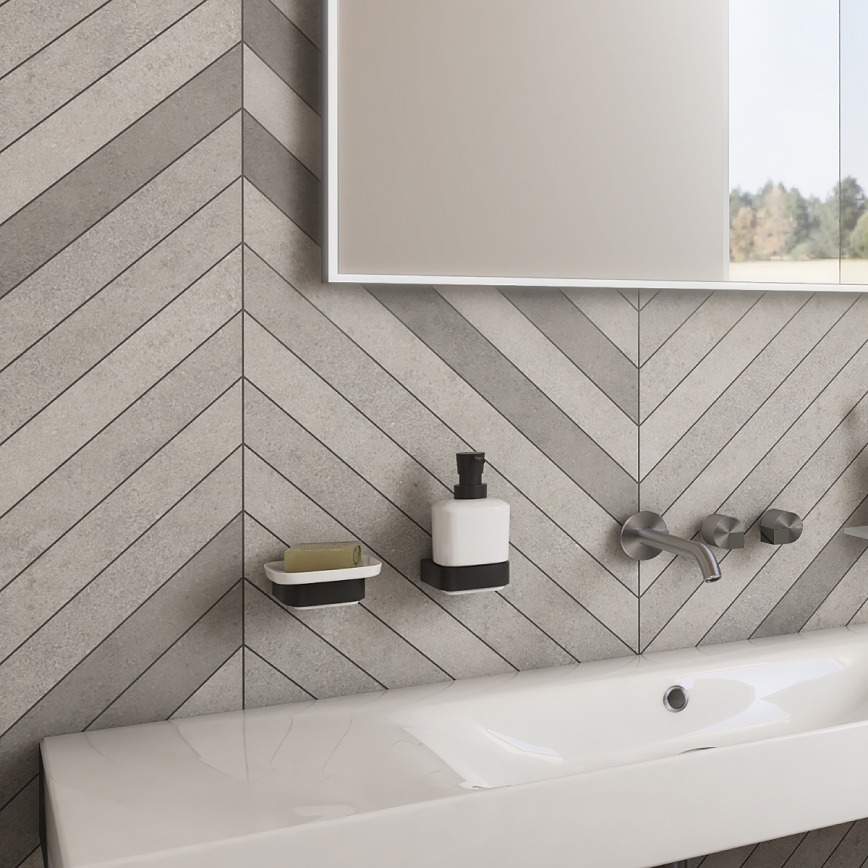 NIMCO NKC set-31K-T-90 - Distributore di sapone a parete, portaspazzolino e gancio a parete NIKAU 320 mm bianco/opaco nero