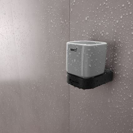 NIMCO NKC set-31K-T-90 - Distributore di sapone a parete, portaspazzolino e gancio a parete NIKAU 320 mm bianco/opaco nero