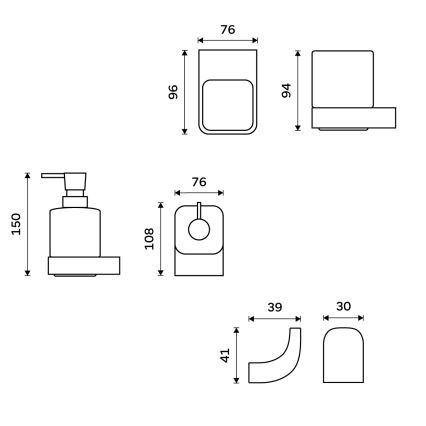 NIMCO NKC set-31K-T-90 - Distributore di sapone a parete, portaspazzolino e gancio a parete NIKAU 320 mm bianco/opaco nero