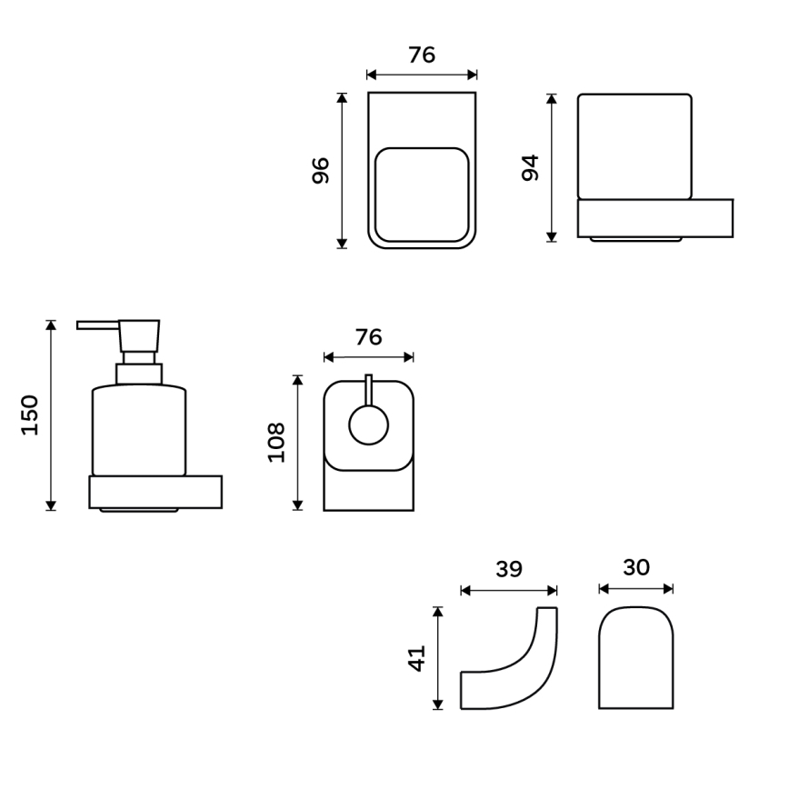 NIMCO NKC set-31K-T-90 - Distributore di sapone a parete, portaspazzolino e gancio a parete NIKAU 320 mm bianco/opaco nero
