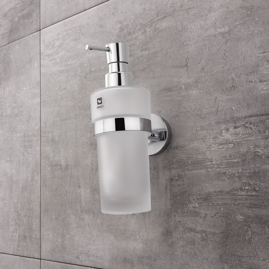 NIMCO UN lot-31W-26 - Distributeur mural de savon, support pour brosse à dents et crochet mural UNIX 250 mm mat verre/chrome brillant