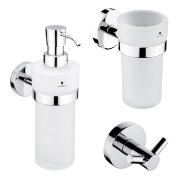 NIMCO UN set-31W-26 - Distributore di sapone a parete, portaspazzolino e gancio a parete UNIX 250 mm opaco vetro/cromo lucido
