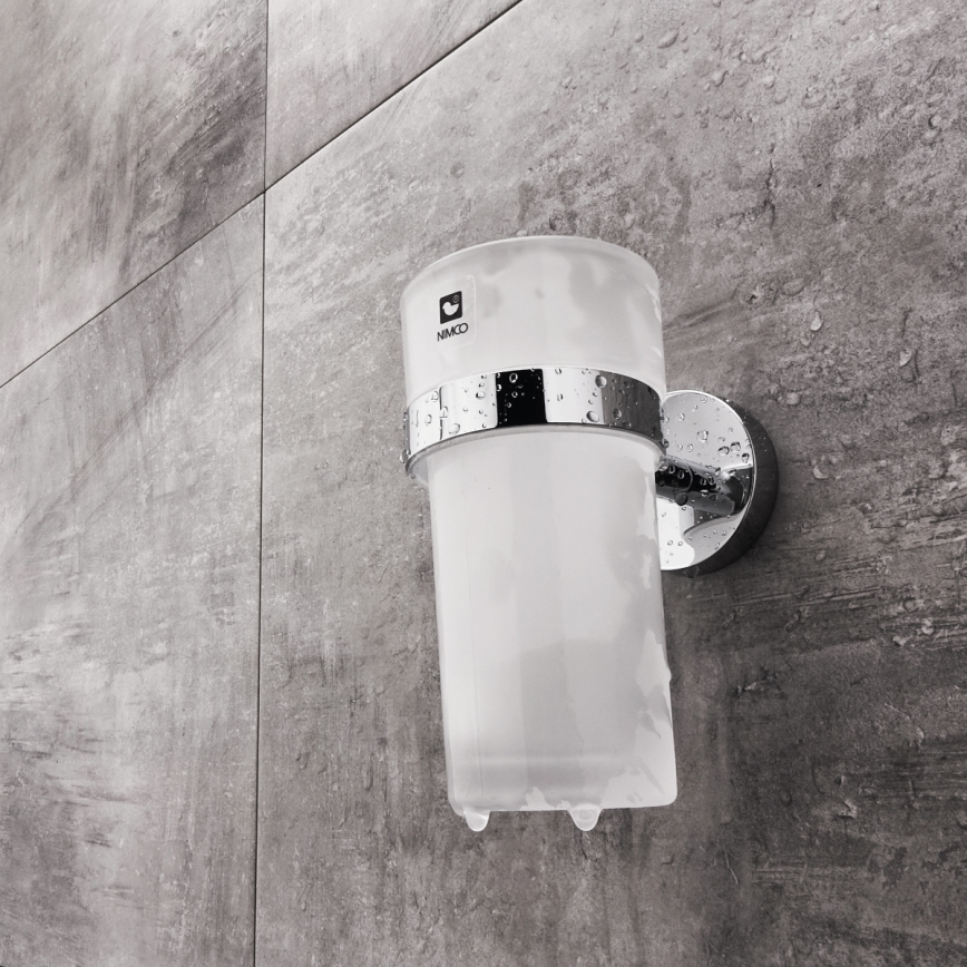 NIMCO UN set-31W-26 - Distributore di sapone a parete, portaspazzolino e gancio a parete UNIX 250 mm opaco vetro/cromo lucido