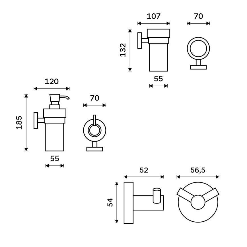 NIMCO UN set-31W-26 - Distributore di sapone a parete, portaspazzolino e gancio a parete UNIX 250 mm opaco vetro/cromo lucido