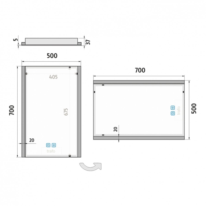 NIMCO ZP 11001VX - Specchio da bagno retroilluminato dimmerabile a LED/21W/230V 3000-6500K 70x50 cm IP44