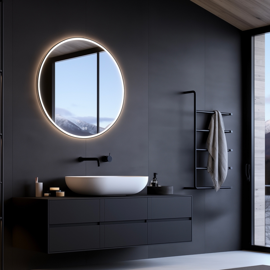 NIMCO ZPC 28000RVX-90 - Dimmbarer LED-Badezimmerspiegel mit Hintergrundbeleuchtung LED/26W/230V 3000-6500K d 60 cm matt schwarz IP44