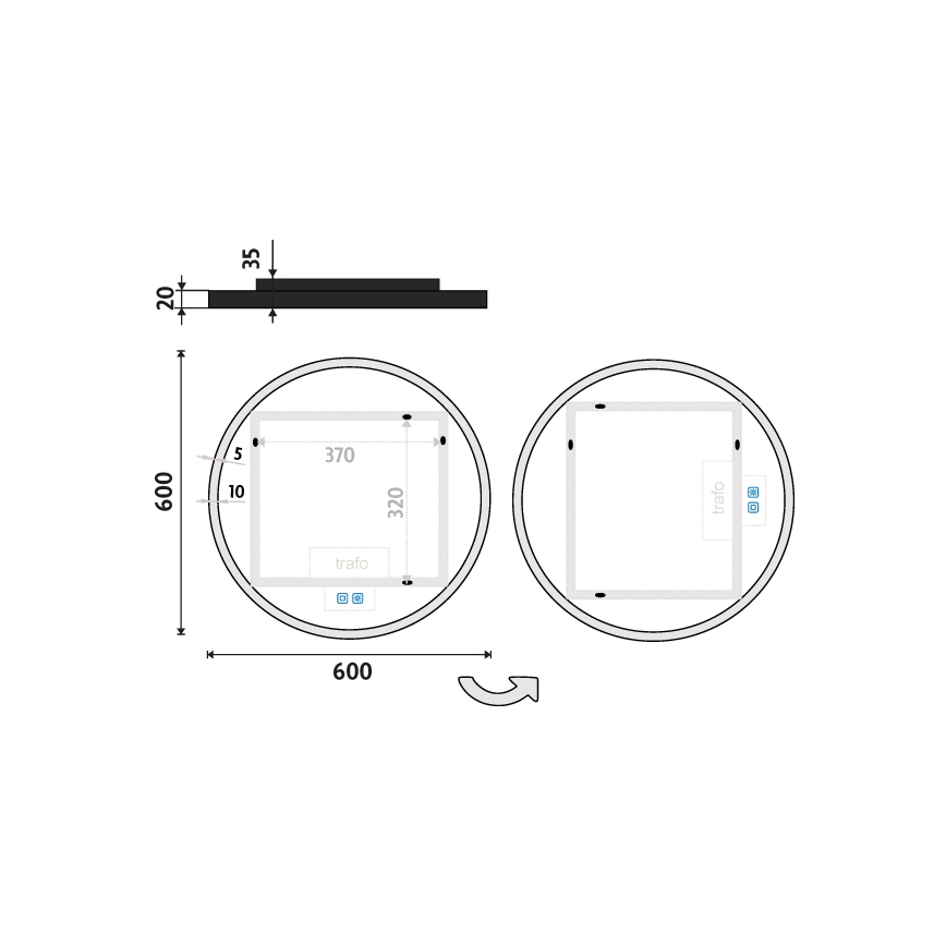 NIMCO ZPC 28000RVX-90 - Dimmbarer LED-Badezimmerspiegel mit Hintergrundbeleuchtung LED/26W/230V 3000-6500K d 60 cm matt schwarz IP44