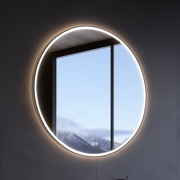 NIMCO ZPC 28000RVX-90 - Miroir LED rétroéclairé dimmable pour salle de bains / 26W / 230V / 3000-6500K / Ø 60 cm / noir mat / IP44