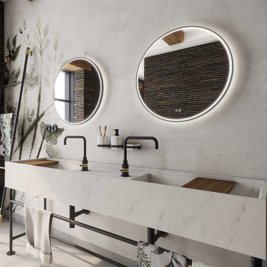 NIMCO ZPC 28000RVX-90 - Specchio da bagno LED dimmerabile con retroilluminazione LED/26W/230V 3000-6500K diametro 60 cm opaco nero IP44
