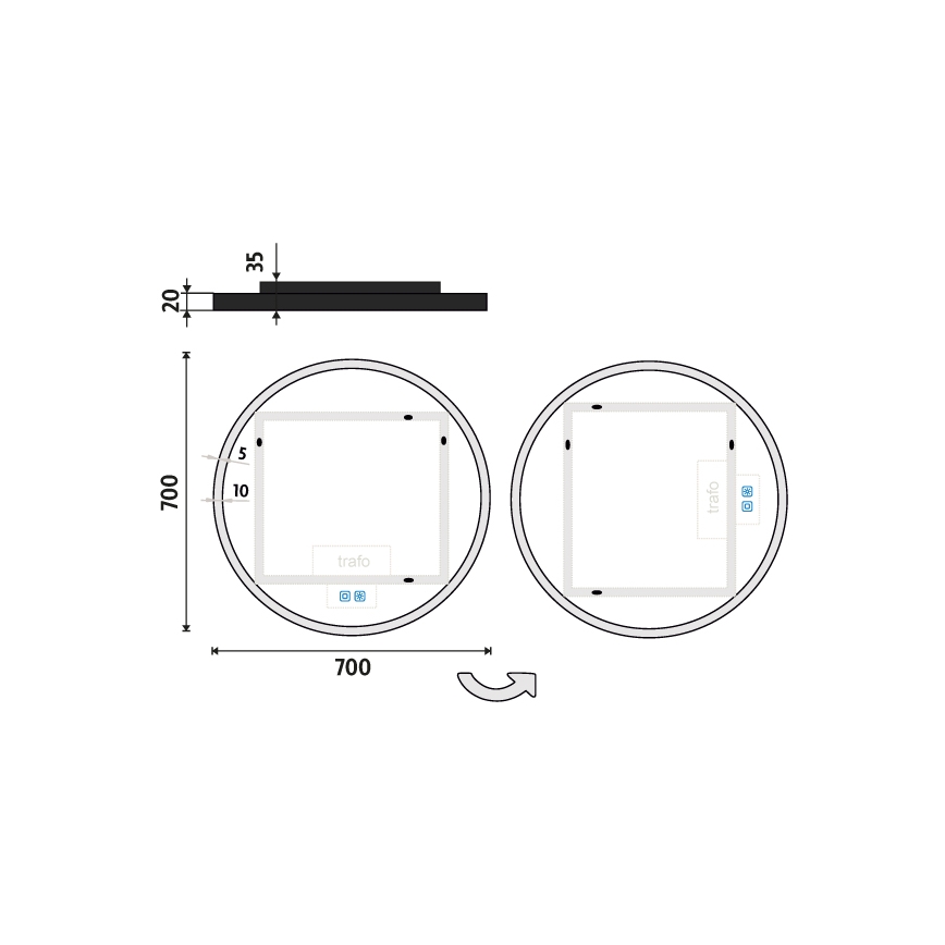 NIMCO ZPC 28001RVX-90 - Dimmbarer LED-Badezimmerspiegel mit Hintergrundbeleuchtung LED/33W/230V 3000-6500K d 70 cm matt schwarz IP44