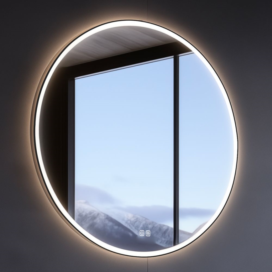 NIMCO ZPC 28001RVX-90 - Specchio da bagno LED dimmerabile con retroilluminazione LED/33W/230V 3000-6500K diametro 70 cm opaco nero IP44