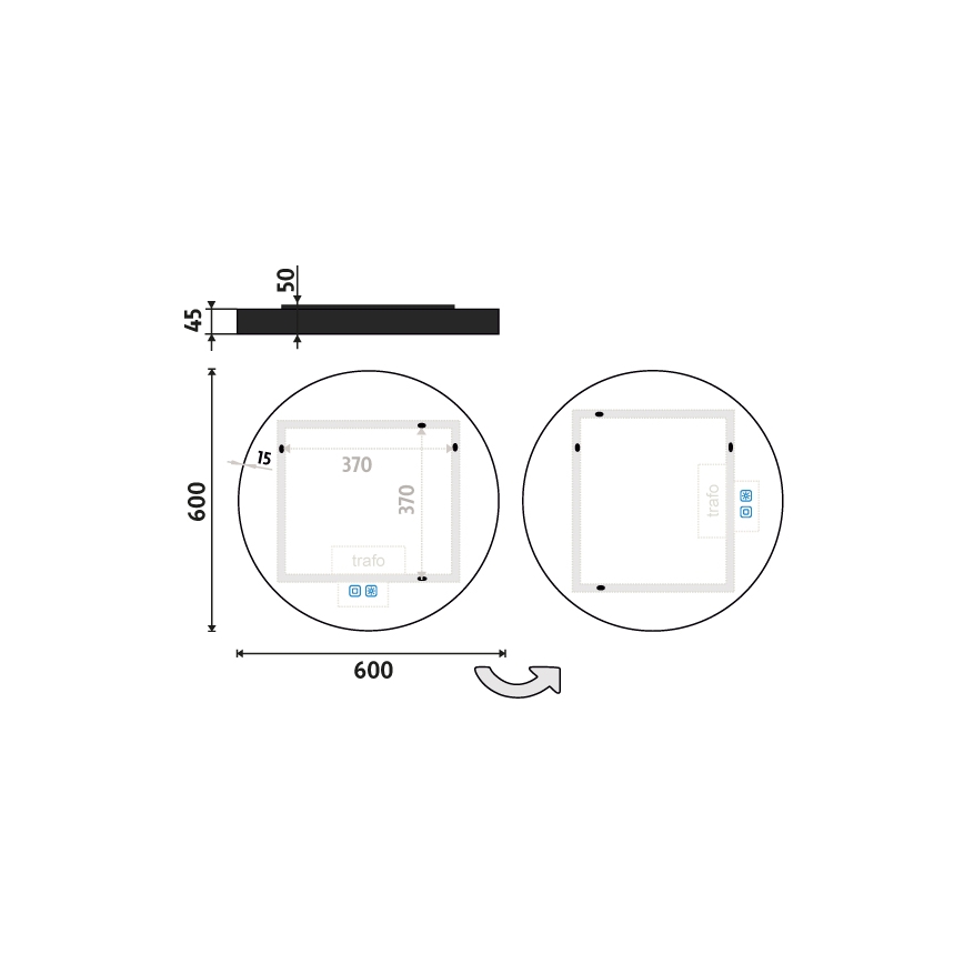 NIMCO ZPC 31000RVX-90 - Dimmbarer LED-Badezimmerspiegel mit Hintergrundbeleuchtung LED/20W/230V 3000-6500K d 60 cm matt schwarz IP44