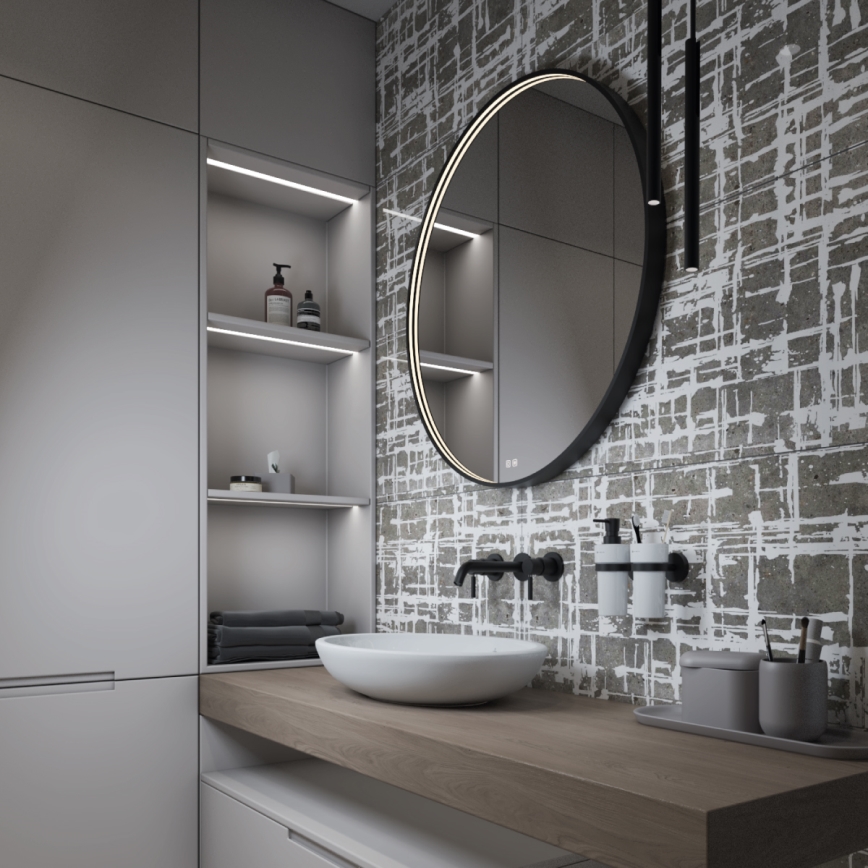 NIMCO ZPC 31000RVX-90 - Miroir rétro-éclairé à intensité variable salle de bain LED/20W/230V 3000-6500K d. 60 cm mat noir IP44