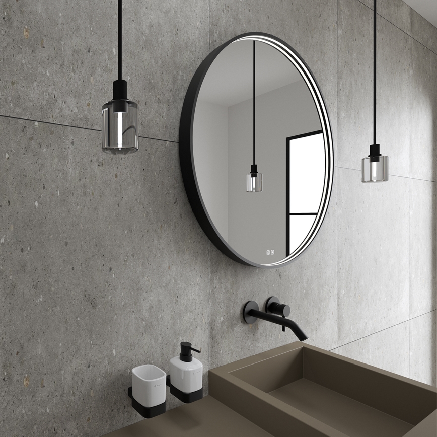 NIMCO ZPC 31000RVX-90 - Specchio da bagno LED dimmerabile con retroilluminazione LED/20W/230V 3000-6500K diametro 60 cm opaco nero IP44
