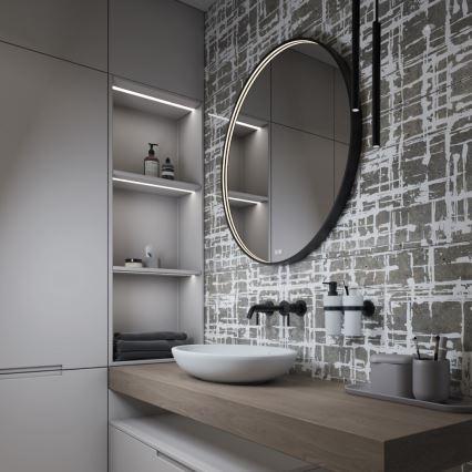 NIMCO ZPC 31000RVX-90 - Specchio da bagno LED dimmerabile con retroilluminazione LED/20W/230V 3000-6500K diametro 60 cm opaco nero IP44