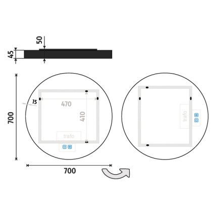 NIMCO ZPC 31001RVX-90 - Specchio da bagno LED dimmerabile con retroilluminazione LED/22W/230V 3000-6500K diametro 70 cm opaco nero IP44