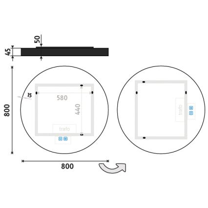 NIMCO ZPC 31002RVX-90 - Dimmbarer LED-Badezimmerspiegel mit Hintergrundbeleuchtung LED/26W/230V 3000-6500K d 80 cm matt schwarz IP44