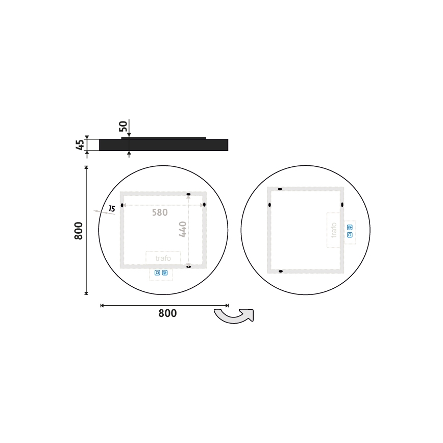 NIMCO ZPC 31002RVX-90 - Dimmbarer LED-Badezimmerspiegel mit Hintergrundbeleuchtung LED/26W/230V 3000-6500K d 80 cm matt schwarz IP44
