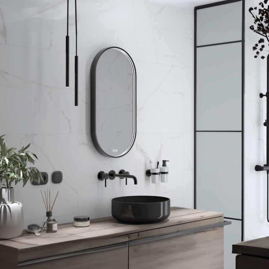 NIMCO ZPC 32002LVX-90 - Specchio da bagno LED dimmerabile con retroilluminazione LED/25W/230V 3000-6500K 80x40 cm opaco nero  IP44
