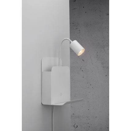 Nordlux - Faretto da parete con mensola e USB ROOMI 1xGU10/8W/230V bianco