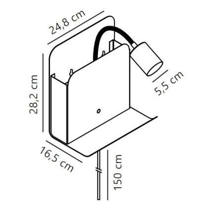 Nordlux - Faretto da parete con mensola e USB ROOMI 1xGU10/8W/230V bianco