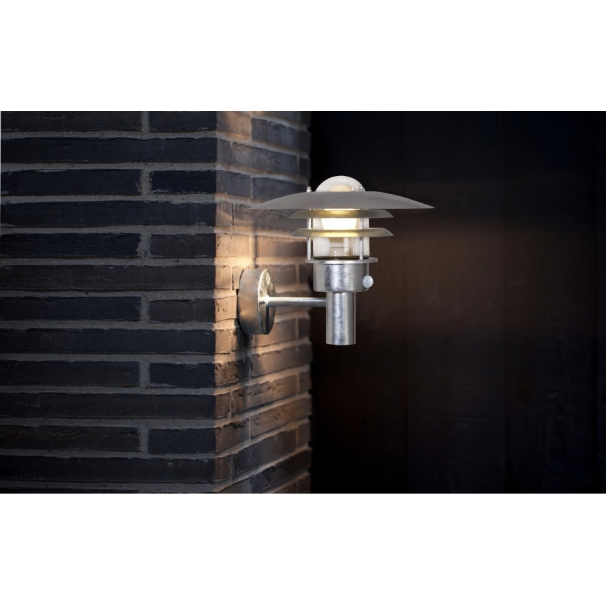 Nordlux - Applique murale d'extérieur avec détecteur LONSTRUP 1xE27/60W/230V IP44 argentée