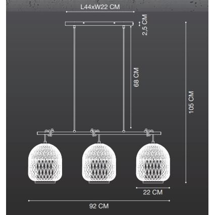 Nordlux - Lampadario a sospensione con filo HISOKA 3xE27/40W/230V nero/bambù